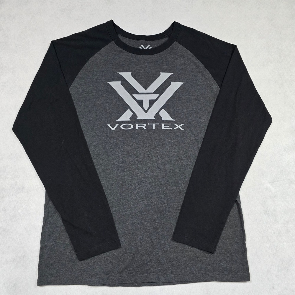 Vortex Optics Mens Large Long Sleeve Raglan T-Shirt Gray Black Logo Baseball Tee